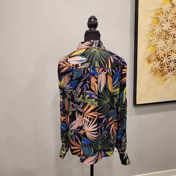 Long Sleeve Tropical Floral Office Button Down Blouse Large - Picture 2 of 7